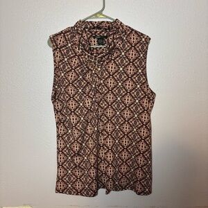 Robert Louis Women's Sleeveless Brown Patterned Blouse